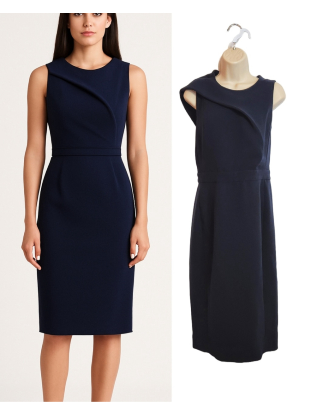Byron Lars Beauty Mark Draped Asymmetrical Neckline Navy Sheath Dress Size 10